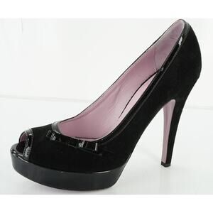 RED by Valentino Black Suede Platform Heels Bow Peep Toe Pumps Size 10 NEW $450